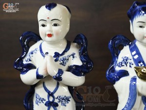 Bộ tượng tiên đồng ngọc nữ men trắng, cao 30cm