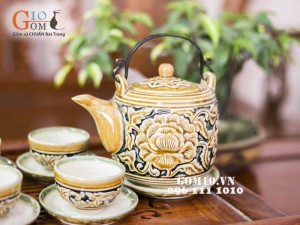 Bộ vại khắc nổi hoa phù dung 