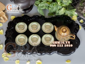 Bộ vai vuông khắc nổi hoa phù dung 350ml