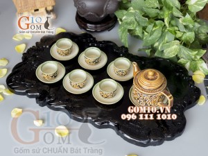 Bộ vai vuông khắc nổi hoa phù dung 350ml