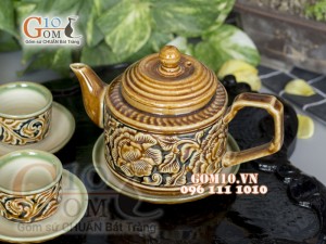 Bộ vai vuông khắc nổi hoa phù dung 350ml