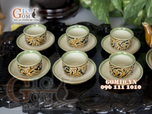 Bộ vai vuông khắc nổi hoa phù dung 350ml