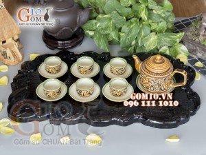 Bộ vai vuông khắc nổi hoa phù dung 350ml