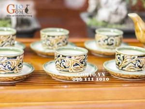 Bộ vai vuông khắc nổi hoa phù dung, đủ phụ kiện