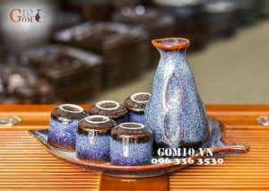 Bộ xa kê đĩa lá men xanh sóng biển