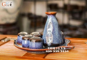 Bộ xa kê đĩa lá men xanh sóng biển