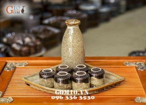 Bộ xa kê đĩa quạt men gấm vàng