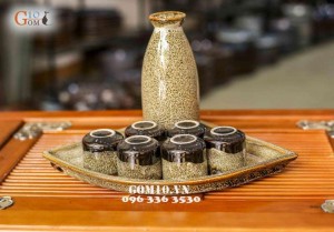 Bộ xa kê đĩa quạt men gấm vàng