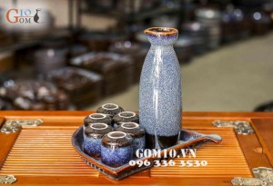 Bộ xa kê đĩa quạt men xanh sóng biển