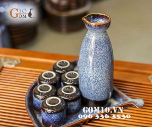 Bộ xa kê đĩa quạt men xanh sóng biển