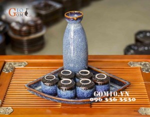 Bộ xa kê đĩa quạt men xanh sóng biển