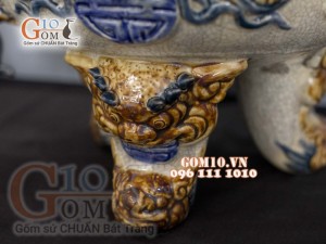 Bộ đỉnh hạc men rạn đắp nổi 42cm