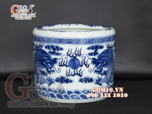Bát hương men lam cổ vẽ Rồng, đường kính 30cm