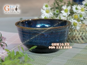 Bát tô sâu men hỏa biến xanh đá, đường kính 19cm