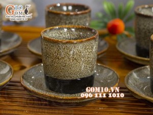 Cặp chén đĩa men hỏa biến gấm vàng