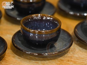 Cặp chén đĩa quả hồng men hỏa biến