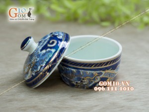 Bát sâm men rong cổ vẽ vàng 24k