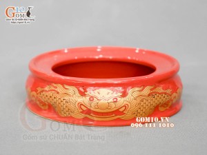 Chân kê bát hương họa tiết Rồng vàng kim men đỏ, đường kính 18cm