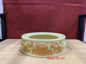 Chân kê bát hương họa tiết Sen vàng kim, đường kính 18cm