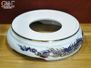 Chân kê bát hương Long Trấn men lam họa tiết Rồng vẽ vàng 24k, đường kính 16cm