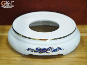 Chân kê bát hương Long Trấn men lam họa tiết Rồng vẽ vàng 24k, đường kính 16cm