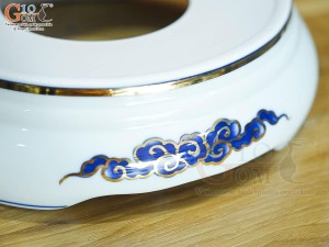 Chân kê bát hương Long Trấn men lam họa tiết Rồng vẽ vàng 24k, đường kính 16cm