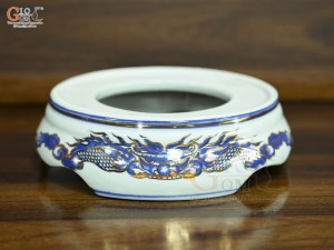 Chân kê bát hương Long Trấn men lam họa tiết Rồng vẽ vàng, đường kính 20cm