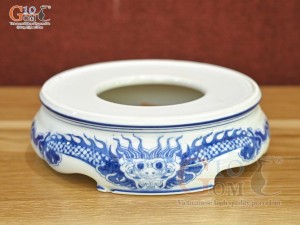 Chân kê bát hương men lam cổ vẽ Rồng Đại Phát, đường kính 14cm