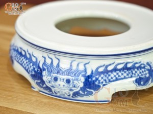 Chân kê bát hương men lam cổ vẽ Rồng Đại Phát, đường kính 14cm