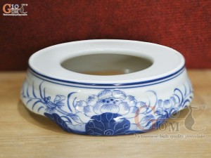 Chân kê bát hương men lam vẽ Sen Đại Cát, đường kính 18cm