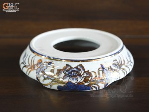 Chân kê bát hương men lam vẽ Sen Đại Cát vẽ vàng 24k, đường kính 20cm