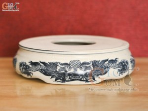Chân kê bát hương men rạn cổ họa tiết rồng, đường kính 12cm