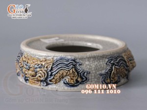 Chân kê bát hương men rạn đắp nổi Rồng Phú Quý, đường kính 16cm