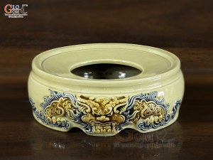 Chân kê bát hương Rồng Như Ý men hoàng tộc, đường kính 20cm