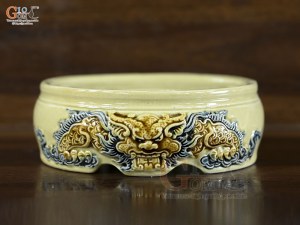 Chân kê bát hương Rồng Như Ý men hoàng tộc, đường kính 20cm