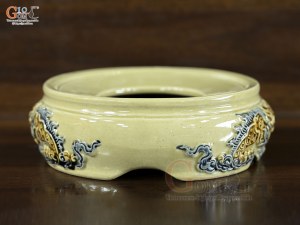 Chân kê bát hương Rồng Như Ý men hoàng tộc, đường kính 20cm