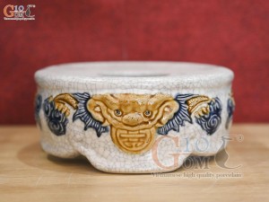 Chân kê đỉnh hạc men rạn đắp nổi Rồng Như Ý, đường kính 20cm S3