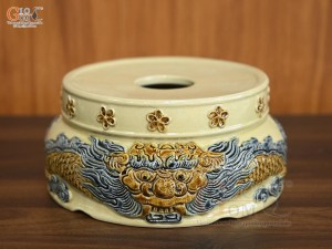 Chân kê đỉnh S2 men hoảng thổ, cao 11cm