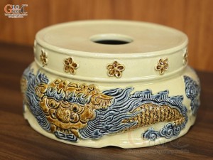 Chân kê đỉnh S2 men hoảng thổ, cao 11cm