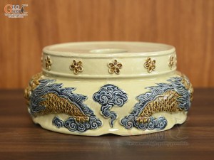 Chân kê đỉnh S2 men hoảng thổ, cao 11cm