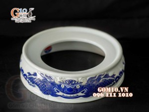 Chân kê sứ hoạ tiết rồng Xanh Kim, đường kính 18cm 