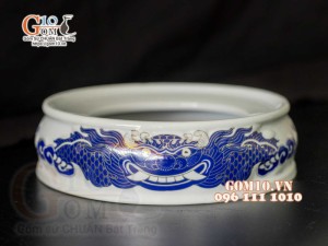 Chân kê sứ hoạ tiết rồng Xanh Kim, đường kính 18cm 
