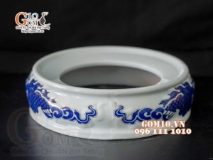 Chân kê sứ hoạ tiết rồng Xanh Kim, đường kính 18cm 