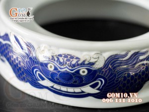 Chân kê sứ hoạ tiết rồng Xanh Kim, đường kính 18cm 