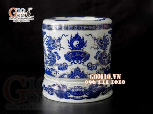 Chân kê sứ hoạ tiết rồng Xanh Kim, đường kính 18cm 