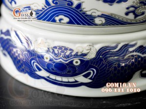 Chân kê sứ hoạ tiết rồng Xanh Kim, đường kính 18cm 