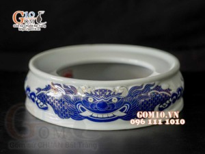Chân kê sứ hoạ tiết rồng Xanh Kim, đường kính 14cm