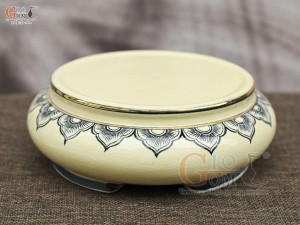 Chân kê sứ men cổ vẽ vàng 24k, đường kính 25cm