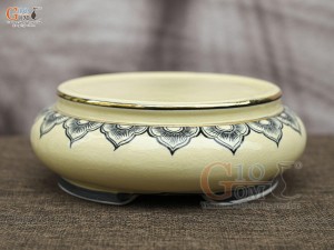 Chân kê sứ men cổ vẽ vàng 24k, đường kính 21cm