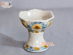 Chân nến cao men rạn đắp nổi Như Ý, cao 10cm (S1)